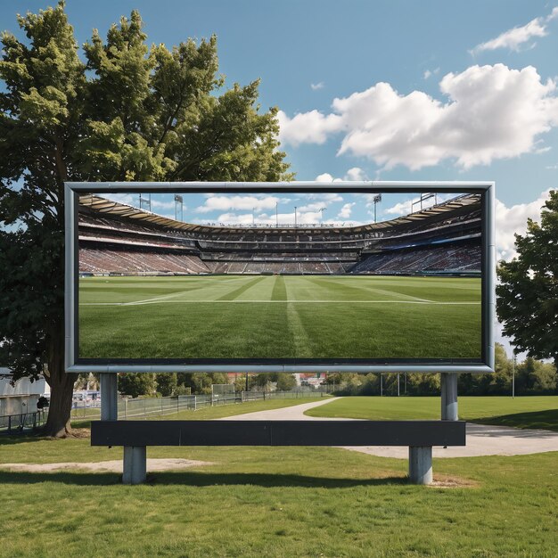 a large billboard in the middle of a park