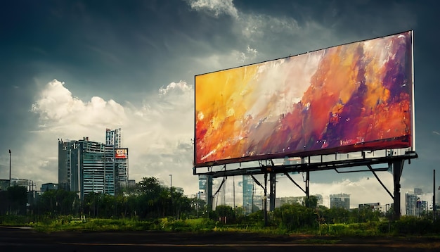 Foto grande cartellone pubblicitario o poster promozionale visualizzato all'esterno sullo sfondo del cielo blu informazioni promozionali per annunci e dettagli di marketing