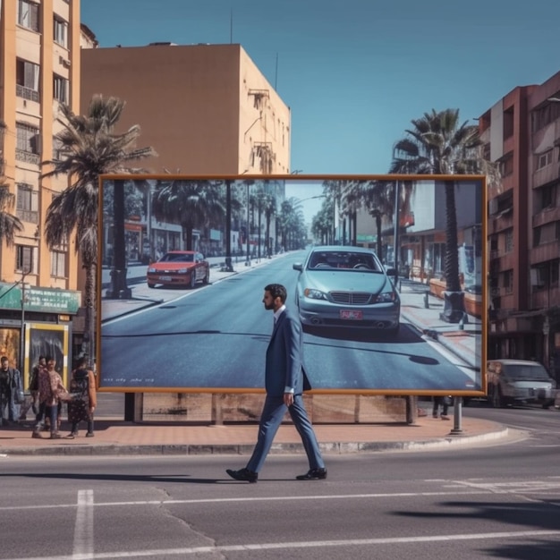 Большой рекламный щит с машиной на нем, на которой написано " улица ".
