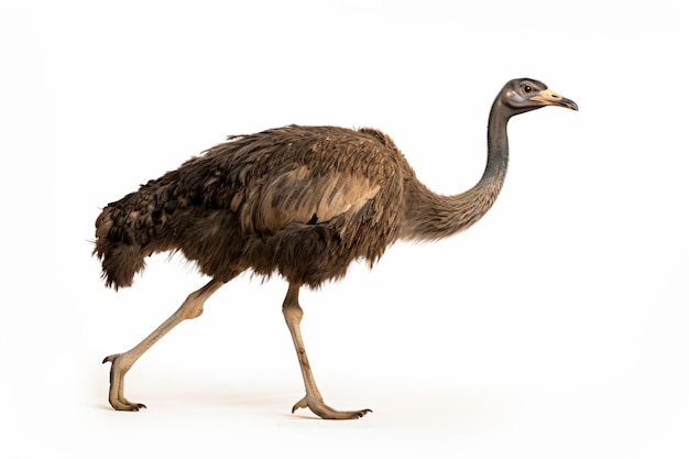 a large bird walking across a white surface