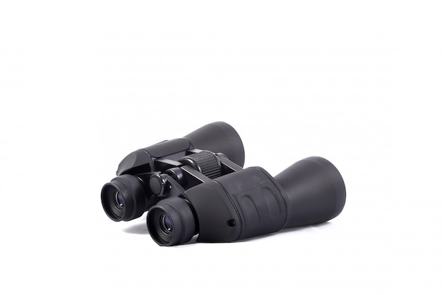 Large black binoculars isolated on white background