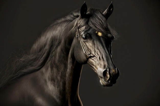 large black horse head with light spot on forehead