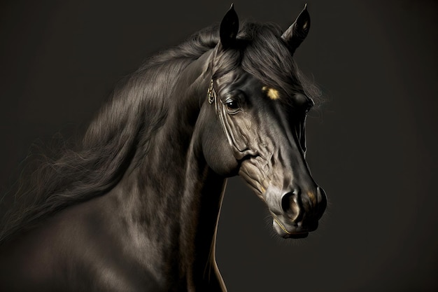 Large black horse head with light spot on forehead