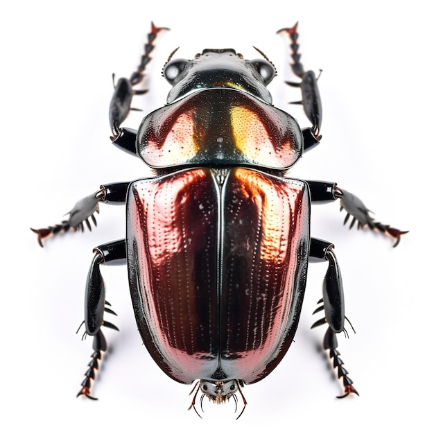 A large black and orange beetle with the word " on it's back.