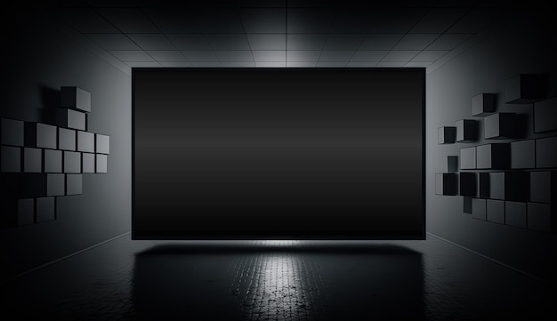 A large black screen with a light on it