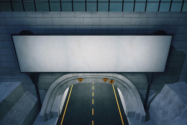 Large blank billboard at the entrance to the tunnel at night mock up