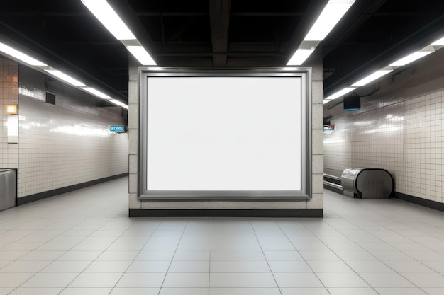 A large blank billboard in a subway station