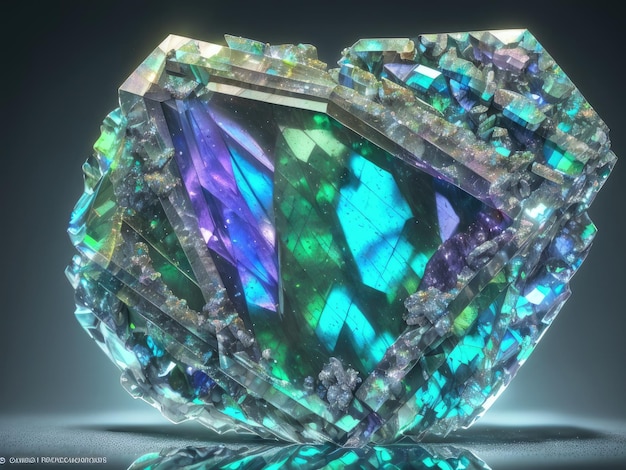 A large blue and green diamond sits on a grey surface.