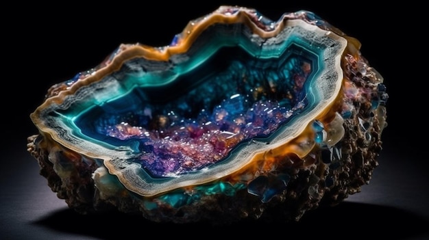 A large blue and purple agate with a black background.