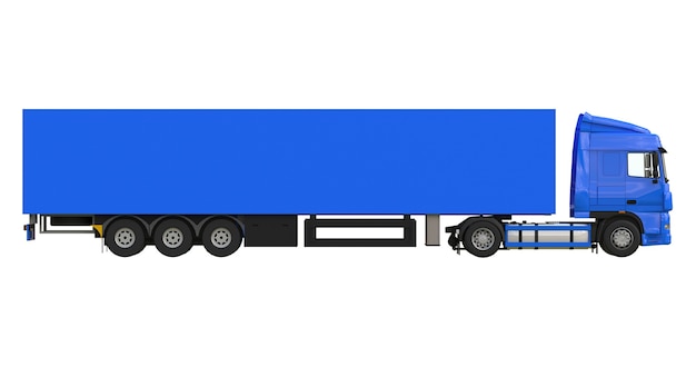 Photo large blue truck with a semitrailer. template for placing graphics. 3d rendering.