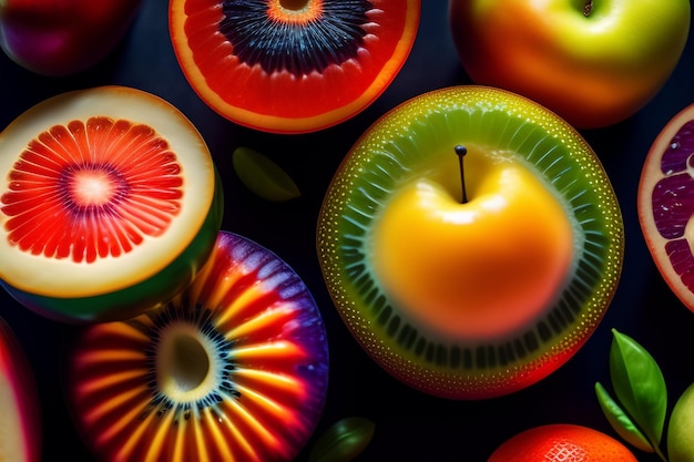 Foto una grande tavola piena di frutti diversi