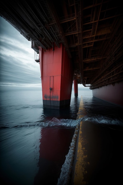 A Large Boat Under A Bridge On A Body Of Water