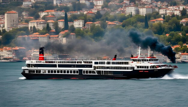 Photo a large boat with smoke coming out of the top of it