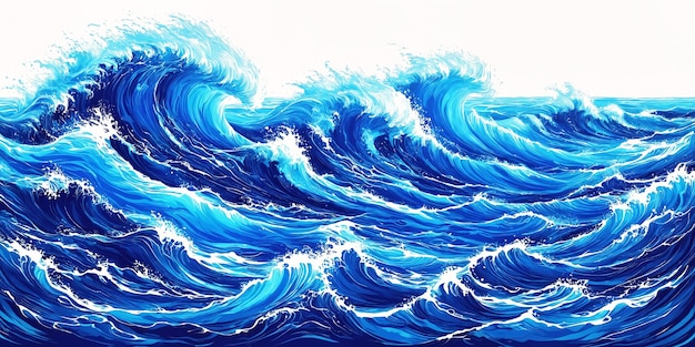 A large body of water most likely an ocean with a beautiful and colorful blue wave rolling in The wave is quite prominent and covers a significant portion of the water surface