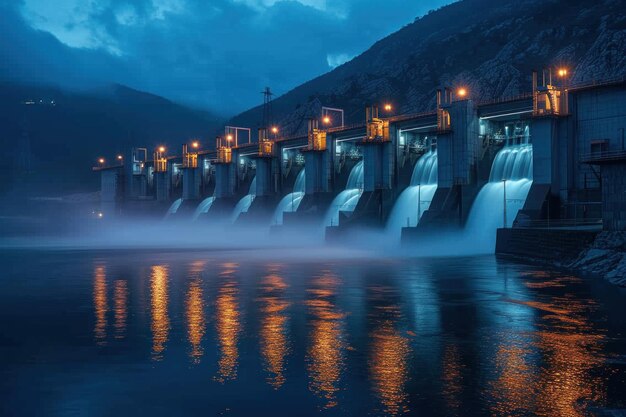 Photo a large body of water surrounded by a dam