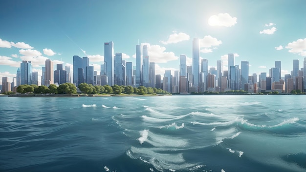 Photo a large body of water surrounded by tall buildings