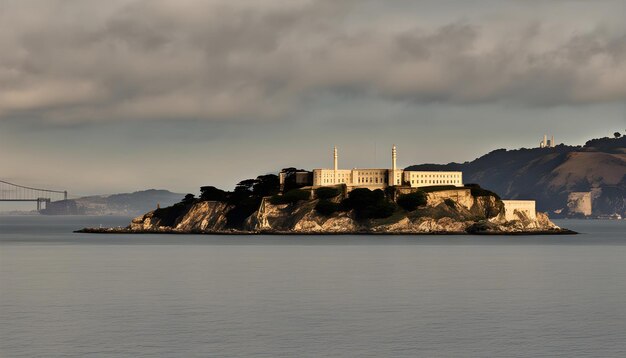 Photo a large body of water with a building on the top of it