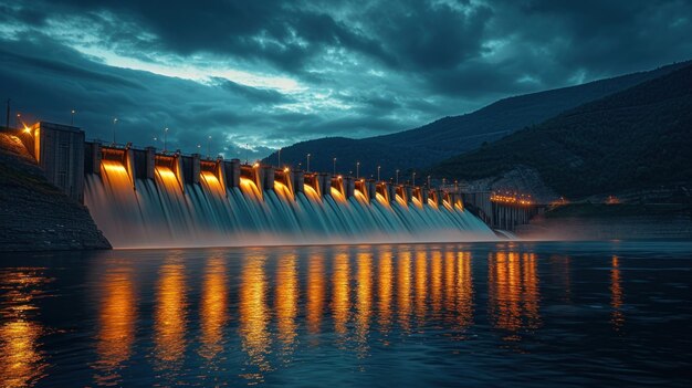 Photo a large body of water with a dam in the middle