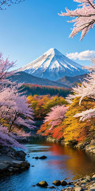 Foto un grande corpo d'acqua con una montagna sullo sfondo