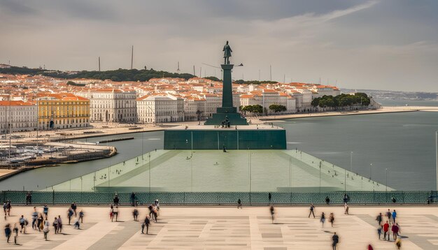 Photo a large body of water with a statue in the middle of it