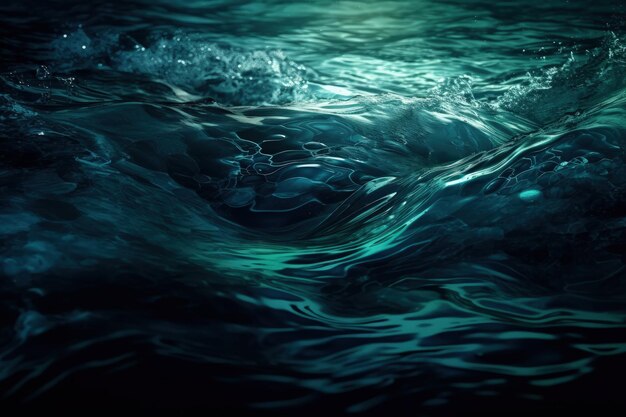 A large body of water with waves and bubbles generative AI