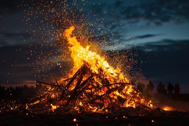 Large Bonfire With Sparks Flying Up Into The Night Sky On Bonfire Night