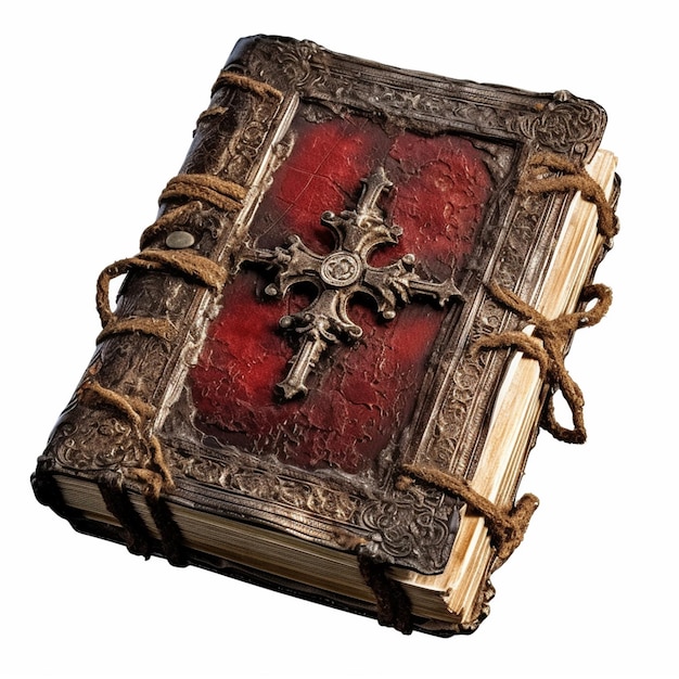 A large book with a cross on the cover