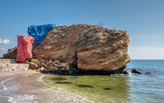 Large boulders of shell rock on the seashore