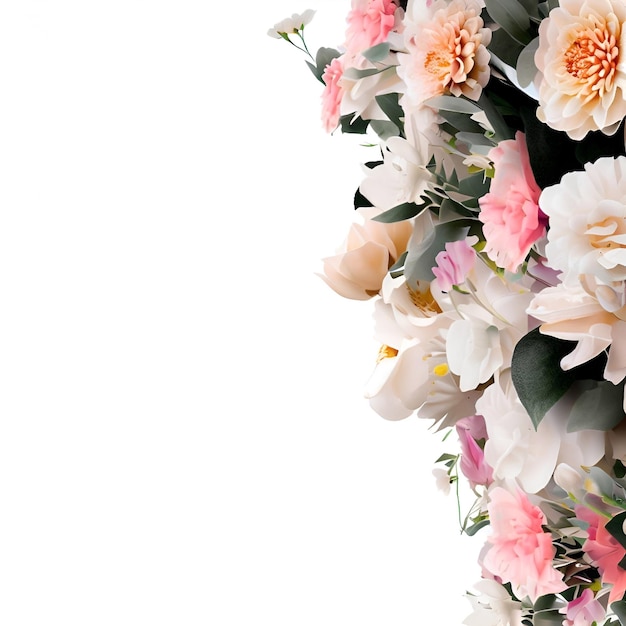 A large bouquet of flowers is in front of a white background.