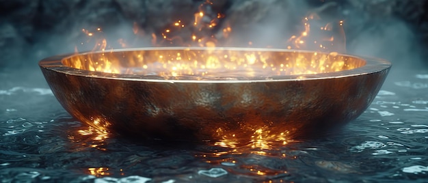 Photo a large bowl with fire in it on a table