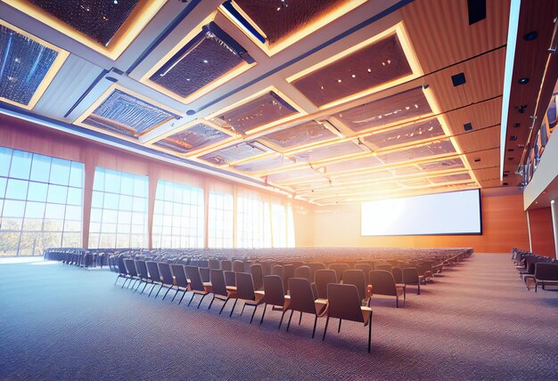 Большой светлый конференц-зал с панорамными окнами Сгенерировано AI