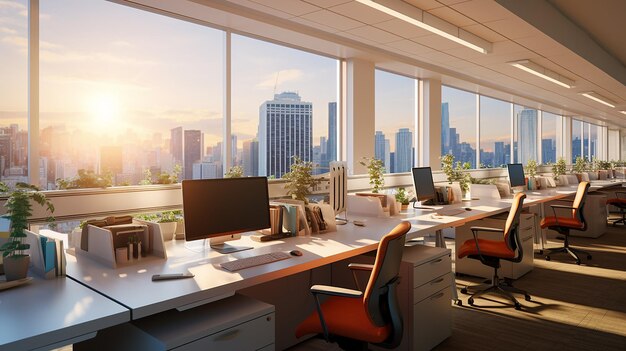 Large bright office with panoramic windows