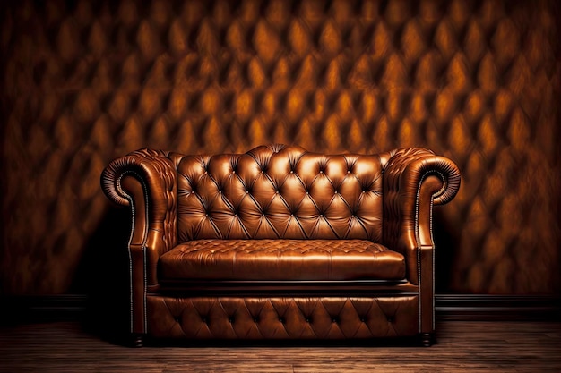 Large brown leather chair against brown wall