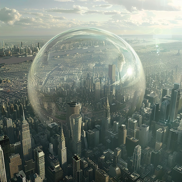 Photo a large bubble that is on a city