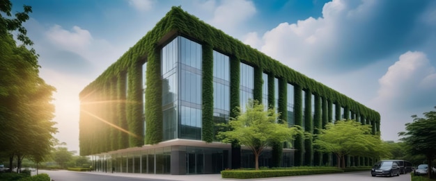 Large Building Covered in Green Plants