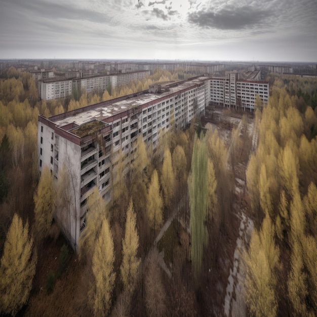 Foto un grande edificio con molti alberi al suo interno