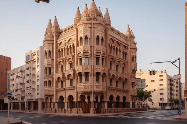 a large building with a sign that says  the name of the city