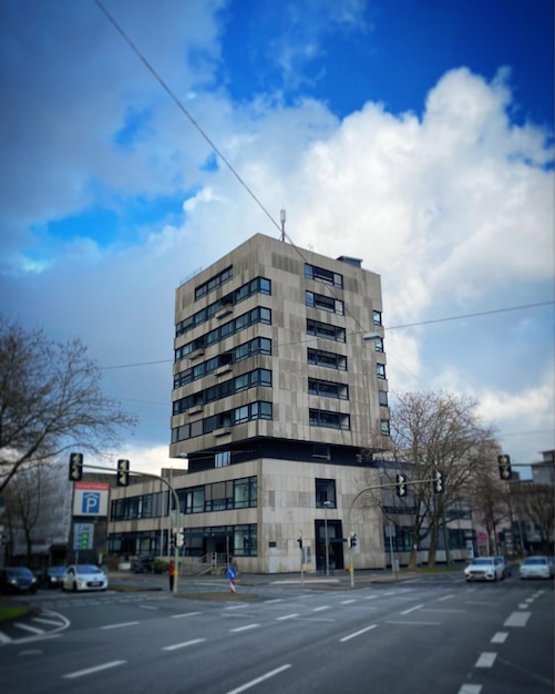 A large building with a sign that says " no. " on it.