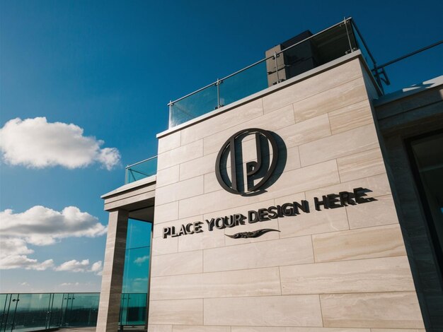 a large building with a sign that says place your design here