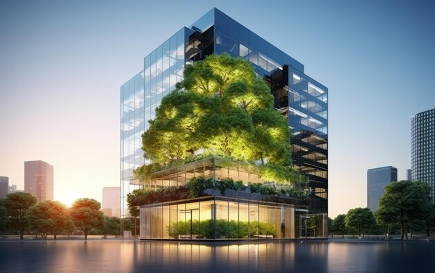 Large Building With Tree on Top