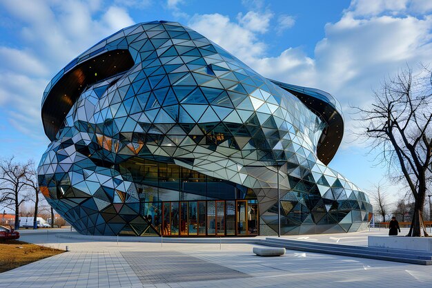 Photo a large building with a very unusual design on