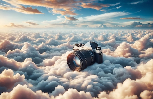 A large camera sitting atop the clouds