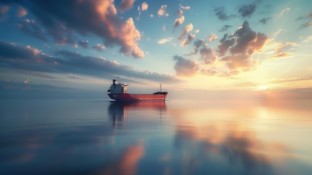 Large Cargo Ship Floating on Calm Water