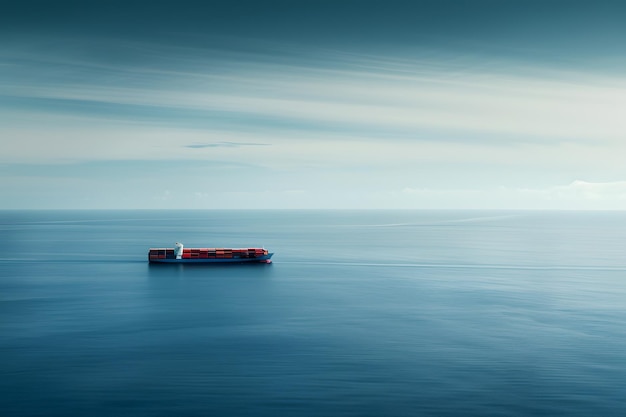 Large cargo ship sailing in the sea at sunset 3d rendering