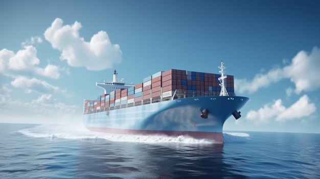 Large cargo ship with containers for cargo transportation The concept AI generated