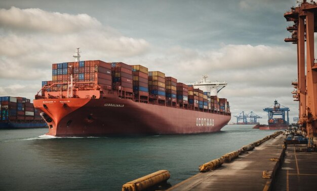 large cargo ship with containers in the port