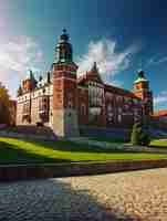 Photo a large castle with a clock on the front and the number 4 on the front