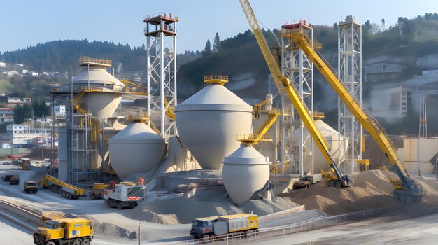 A large cement mixing plant operating to supply a major urban construction project