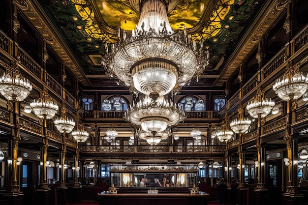 Foto un grande lampadario al centro di un