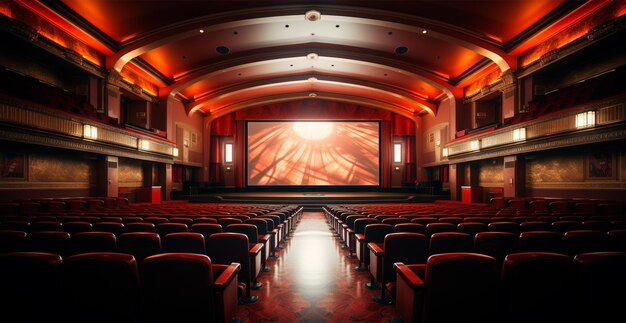 Large cinema watching new films red hall leisure for the whole family AI generated image